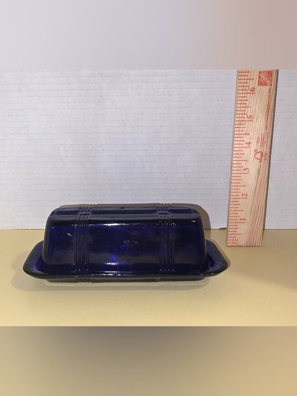 Vintage Hazel Atlas Cobalt Blue Crisscross Covered Butter Dish Kitchen